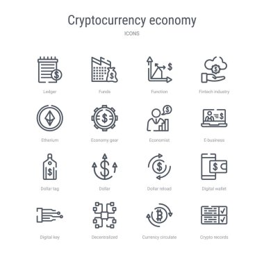 set of 16 cryptocurrency economy concept vector line icons such  clipart