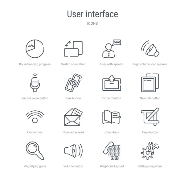 Setti gibi 16 kullanıcı arabirimi kavramı vektör çizgisi simgeleri kümesi — Stok Vektör