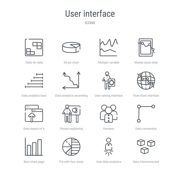 Conjunto de 16 iconos de línea de vectores de concepto de interfaz de usuario como datos — Vector de stock