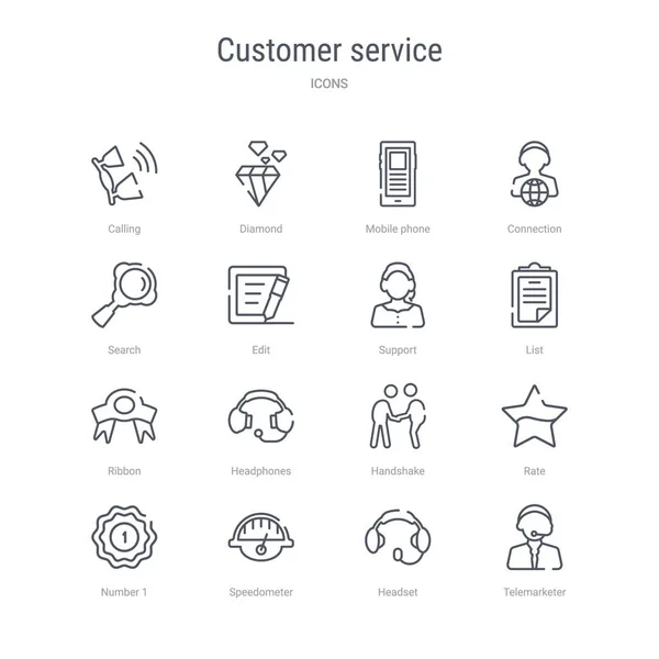 Conjunto de 16 ícones de linha vetorial conceito de serviço ao cliente, como tel — Vetor de Stock