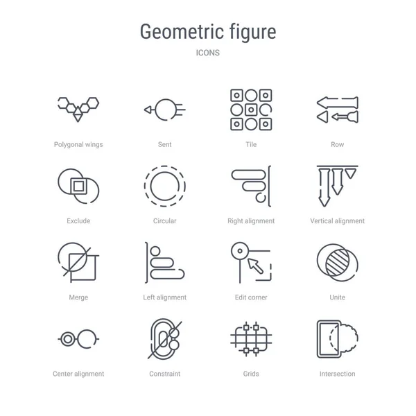 Set of 16 geometric figure concept vector line icons such as int — Stock Vector