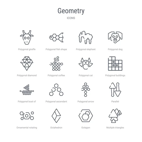 Jeu de 16 icônes de ligne vectorielle de concept de géométrie telles que plusieurs tr — Image vectorielle