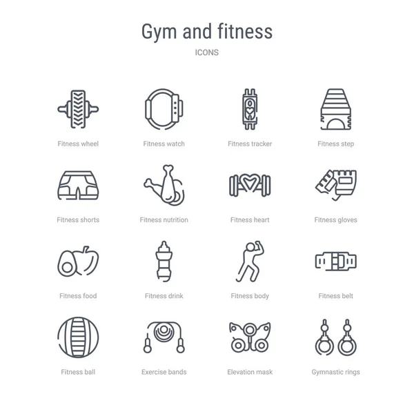 Conjunto de 16 iconos de línea de vectores de gimnasio y concepto de fitness como gimnasia — Vector de stock