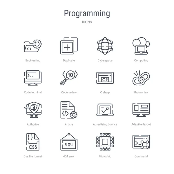 Conjunto de 16 iconos de línea vectorial concepto de programación como comando , — Archivo Imágenes Vectoriales