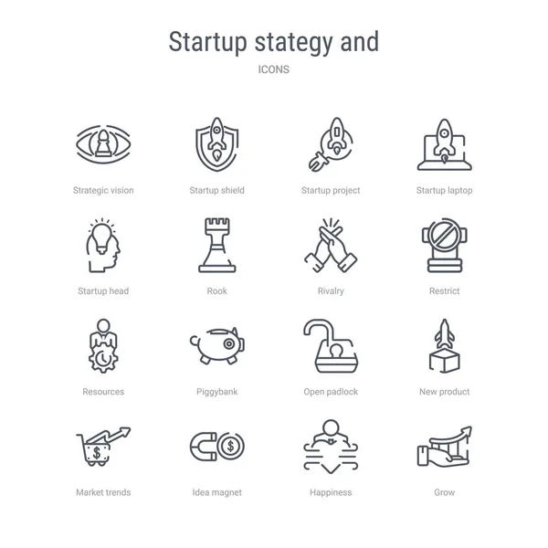Ensemble de 16 icônes de stratégie de démarrage et de ligne vectorielle de concept telles que — Image vectorielle