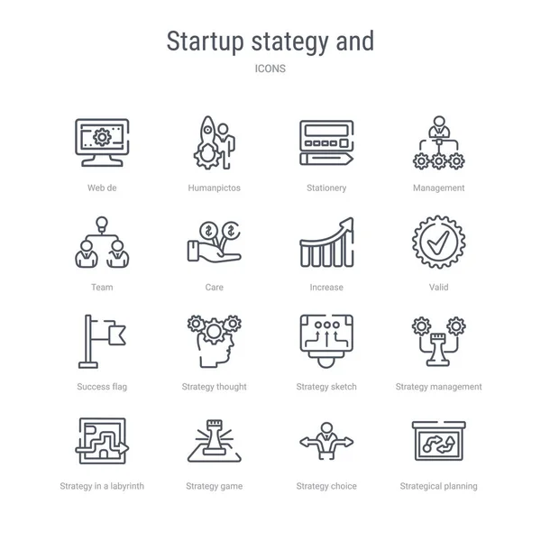 Ensemble de 16 icônes de stratégie de démarrage et de ligne vectorielle de concept telles que — Image vectorielle