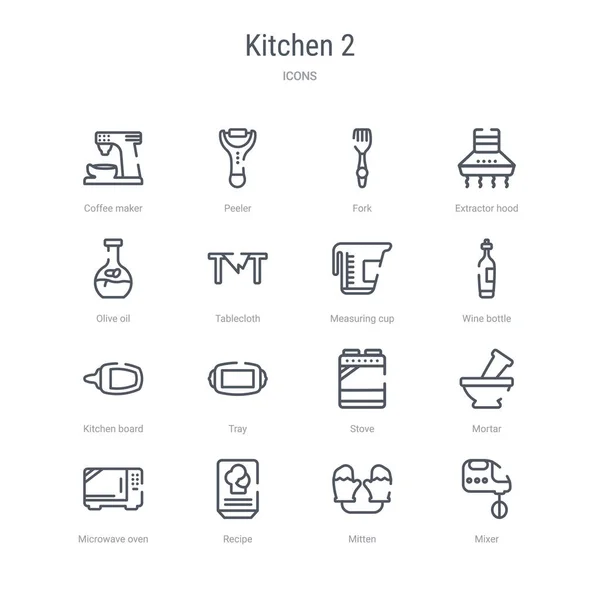Jeu de 16 icônes de ligne vectorielle concept cuisine 2 tels que mélangeur, mit — Image vectorielle