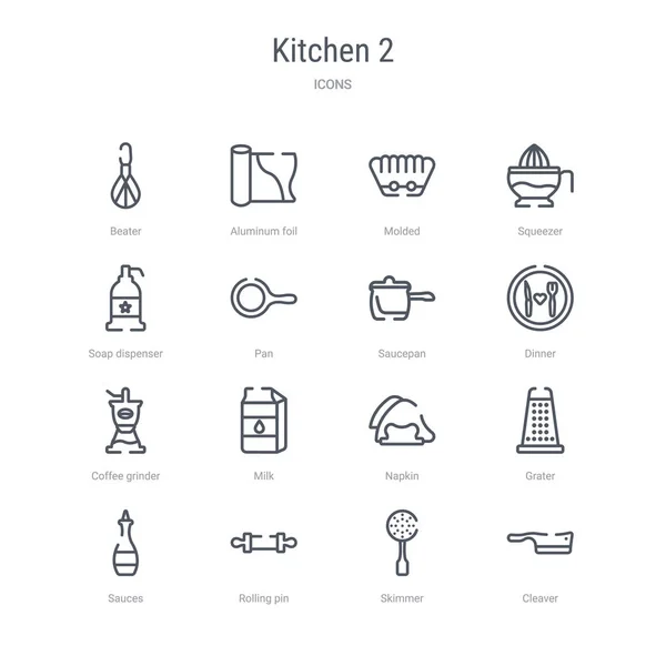 Satz von 16 Küche 2 Konzept Vektorzeilensymbole wie Spalter, s — Stockvektor