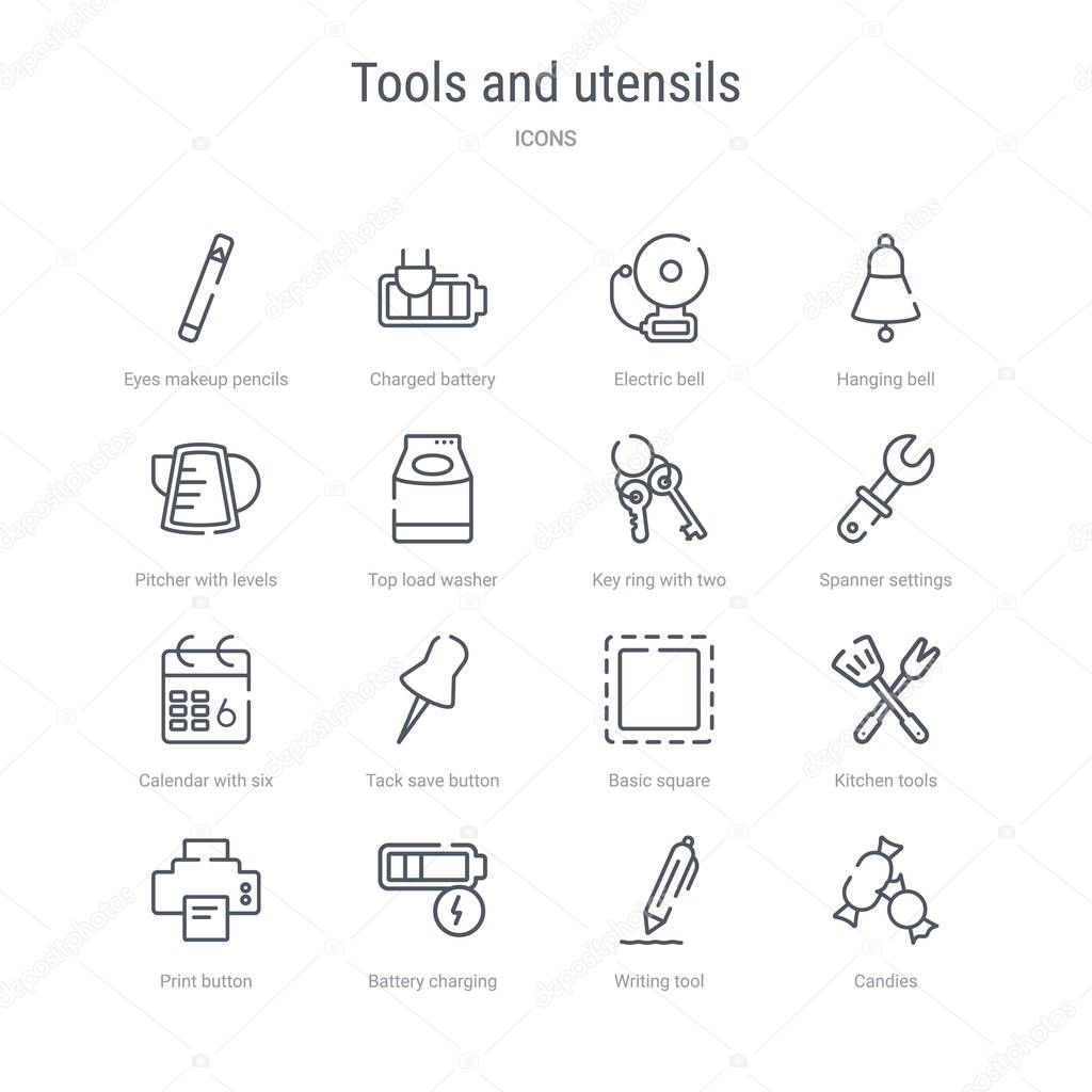 set of 16 tools and utensils concept vector line icons such as c