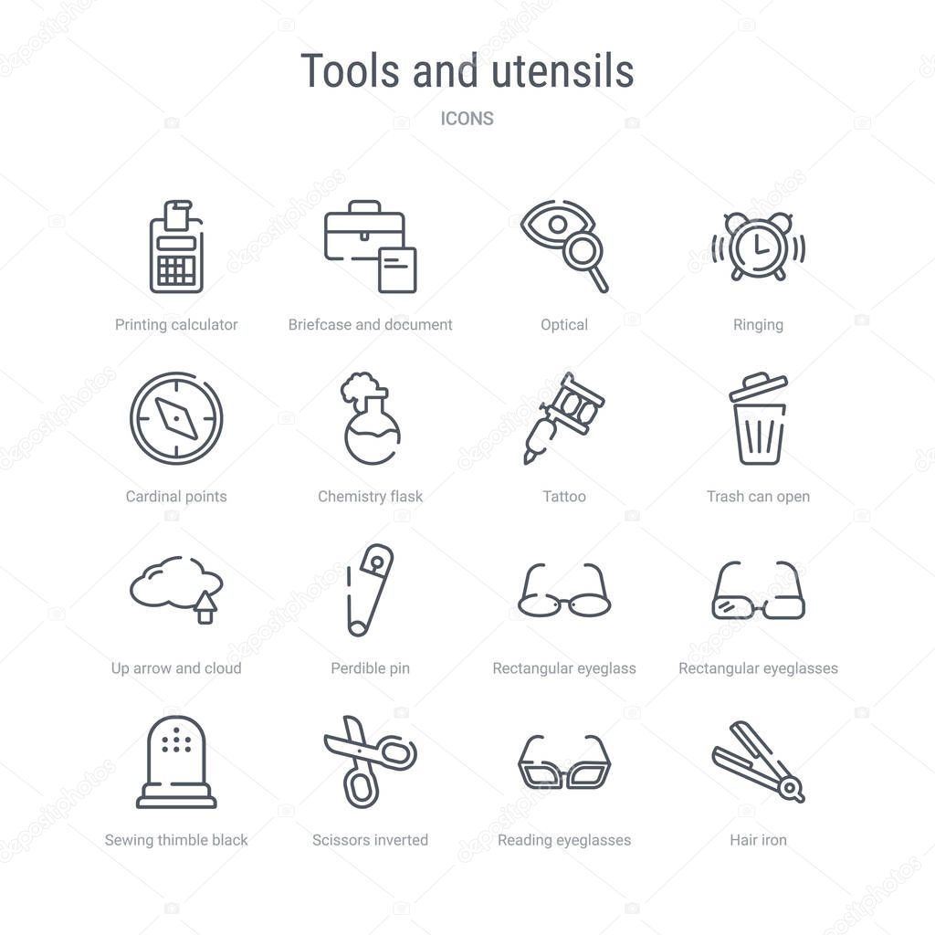 set of 16 tools and utensils concept vector line icons such as h