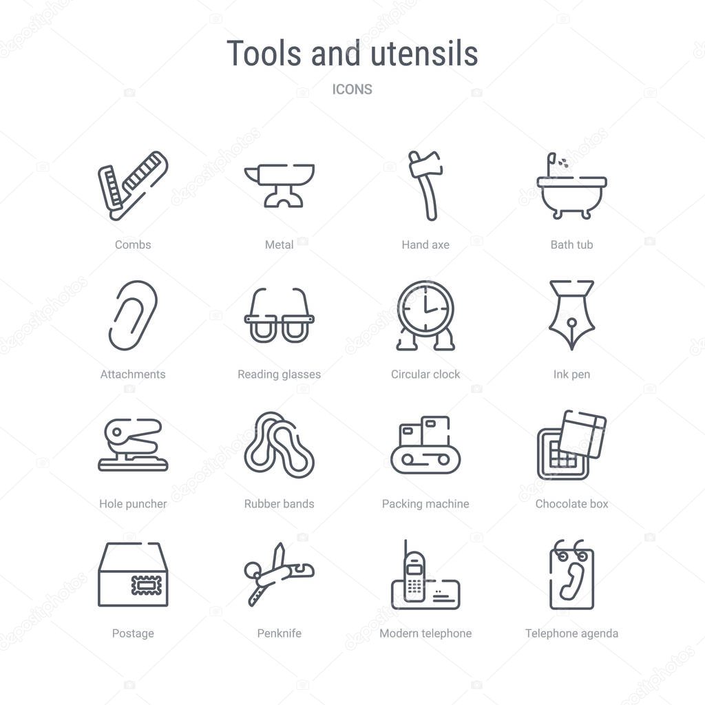set of 16 tools and utensils concept vector line icons such as t