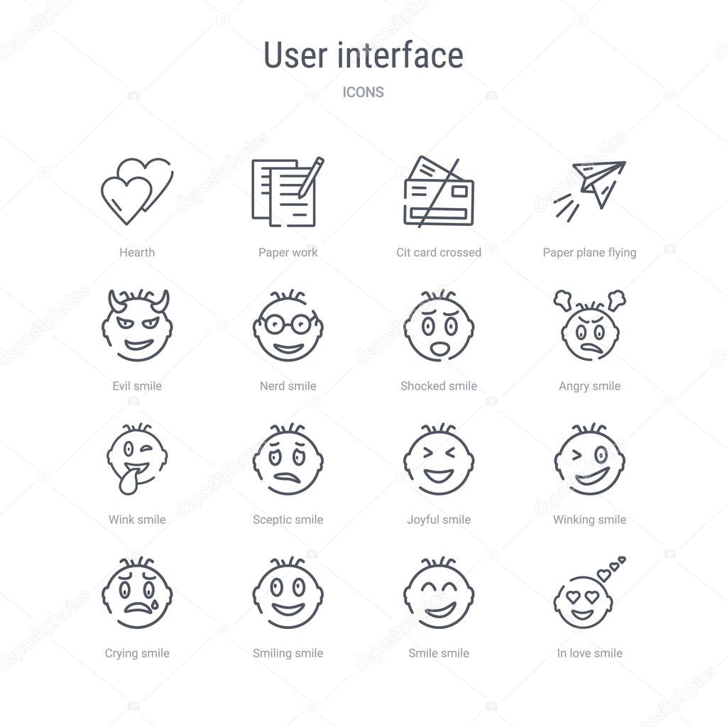 set of 16 user interface concept vector line icons such as in lo