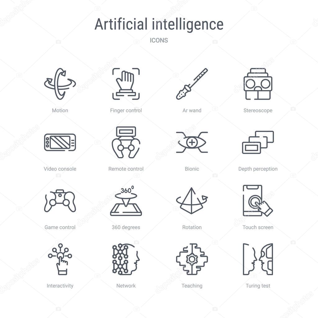 set of 16 artificial intelligence concept vector line icons such