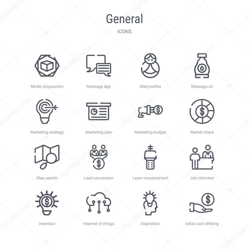 set of 16 general concept vector line icons such as initial coin