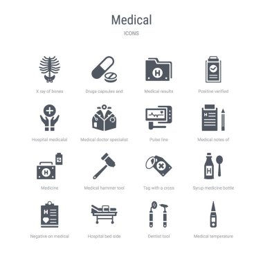 tıbbi sıcaklık kontrol aracı gibi 16 vektör simgeleri kümesi,