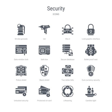 mumışığı, hayat kurtaran, protec gibi 16 vektör simgesi kümesi