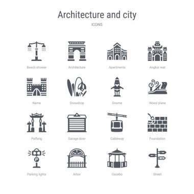 sokak, çardak, çardak, park li gibi 16 vektör simgeleri kümesi