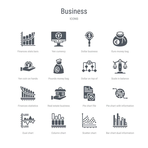 Set di 16 icone vettoriali come il grafico a barre dual information, scatt — Vettoriale Stock