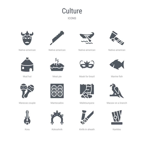 Conjunto de 16 iconos vectoriales como kankles, cuchillo en la vaina, kokoshn — Vector de stock