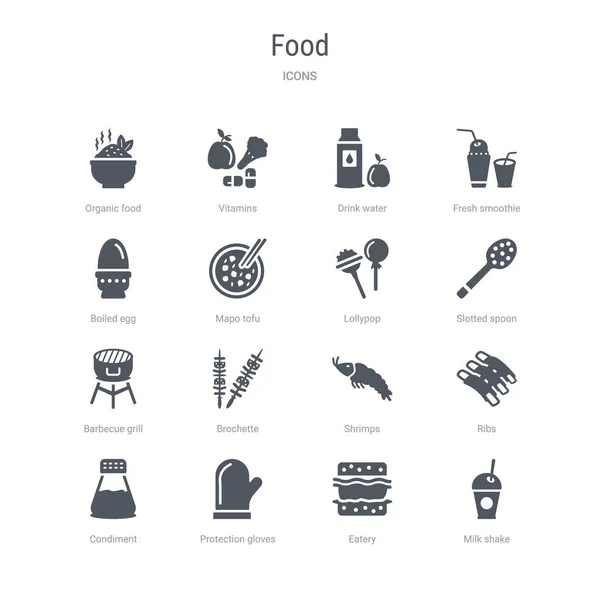 Set of 16 vector icons such as milk shake, eatery, protection gl — Stock Vector