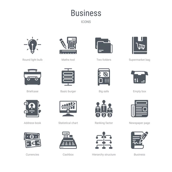 Conjunto de 16 iconos vectoriales como negocio, estructura jerárquica, ca — Archivo Imágenes Vectoriales