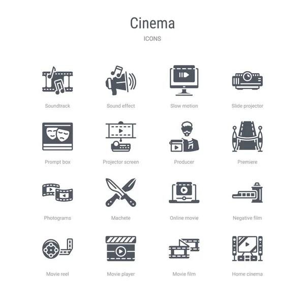 Conjunto de 16 iconos vectoriales, tales como cine en casa, película, película pl — Vector de stock