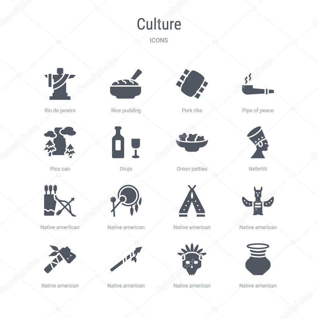 set of 16 vector icons such as native american pot, native ameri