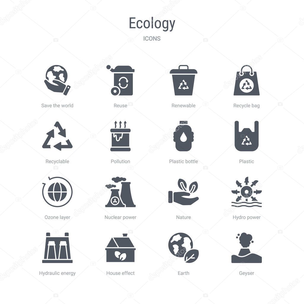 set of 16 vector icons such as geyser, earth, house effect, hydr