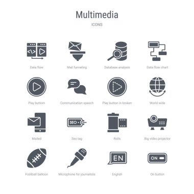 on düğmesi, İngilizce, mikrofon fo gibi 16 vektör simgeleri kümesi