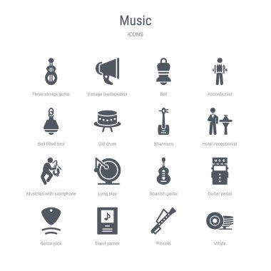 viniller, piccolo, olay posteri, gu gibi 16 vektör simgeleri kümesi