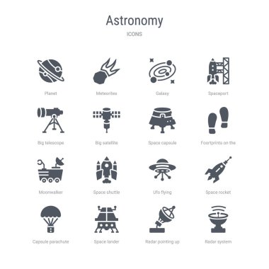 set of 16 vector icons such as radar system, radar pointing up,  clipart