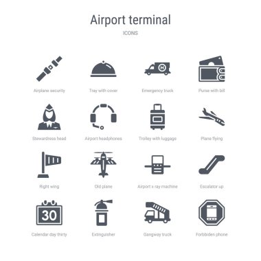 forbbiden telefon, gangway kamyon, e gibi 16 vektör simgeleri kümesi