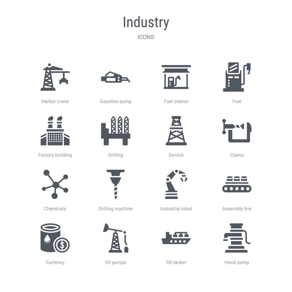 Satz von 16 Vektorsymbolen wie Handpumpe, Öltanker, Ölpumpen, — Stockvektor