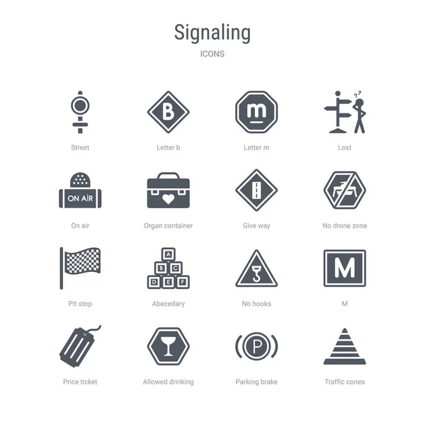 Conjunto de 16 iconos vectoriales como conos de tráfico, freno de estacionamiento, todos — Vector de stock
