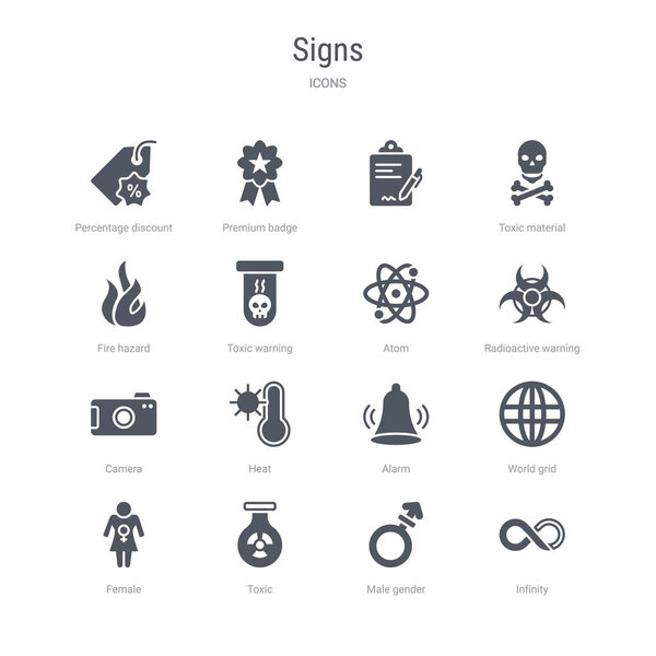 набор из 16 векторных значков, таких как бесконечность, мужской пол, токсичный, Фем
