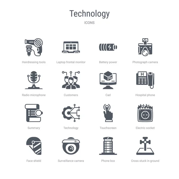 Conjunto de 16 iconos vectoriales como cruz atascado en el suelo, caja del teléfono , — Archivo Imágenes Vectoriales