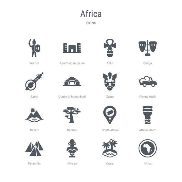 Conjunto de 16 iconos vectoriales como África, oasis, africano, pirámides , — Vector de stock