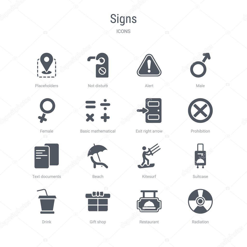 set of 16 vector icons such as radiation, restaurant, gift shop,