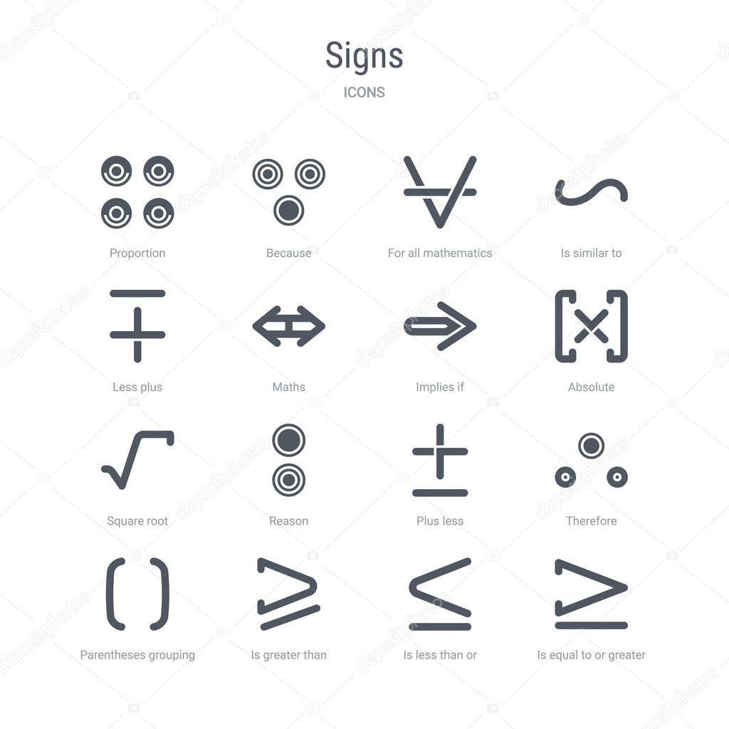 set of 16 vector icons such as is equal to or greater than, is l