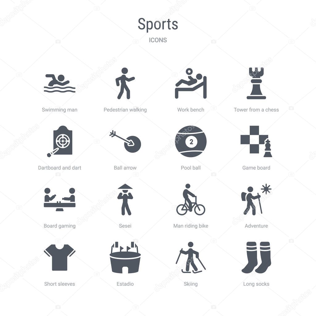 set of 16 vector icons such as long socks, skiing, estadio, shor
