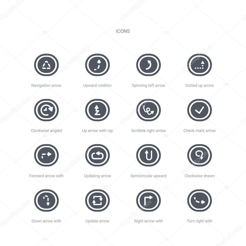 set of 16 vector icons such as turn right with broken line, righ