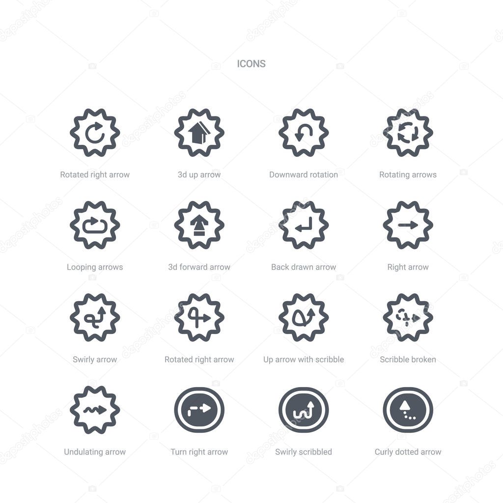 set of 16 vector icons such as curly dotted arrow, swirly scribb