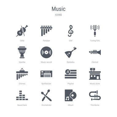 trombon, albüm, baget, soun gibi 16 vektör simgeleri kümesi