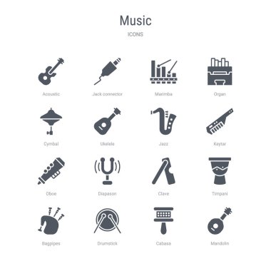 mandolin, cabasa, baget, bagp gibi 16 vektör simgeleri kümesi