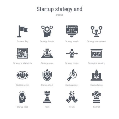 kısıtlama, rekabet, kale, başlangıç gibi 16 vektör simgeleri kümesi 