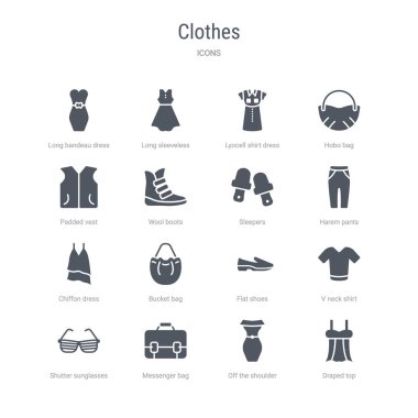 dökümlü üst gibi 16 vektör simgeleri kümesi, omuz dres kapalı