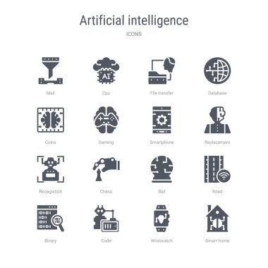 akıllı ev, kol saati, kod, bin gibi 16 vektör simgeleri kümesi