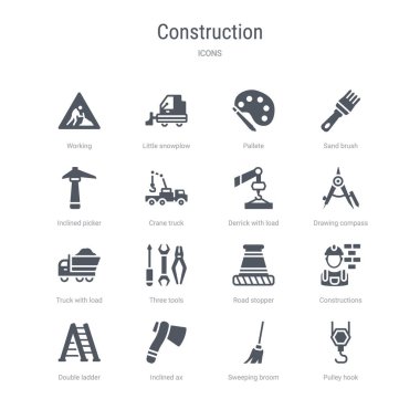 kasnak kanca, süpürme süpürge, dahil gibi 16 vektör simgeleri kümesi