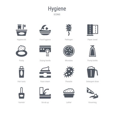 tımar, torna, fırçalama, varni gibi 16 vektör simgeleri kümesi