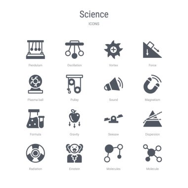 molekül, molekül, einstein, ra gibi 16 vektör simgesi kümesi
